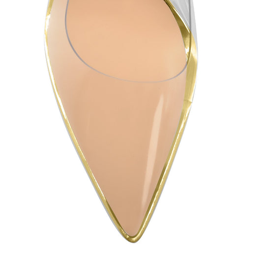 Transparent Pointed Toe Slip on Gold High Heel Stiletto Pumps - Onlymaker Recommended