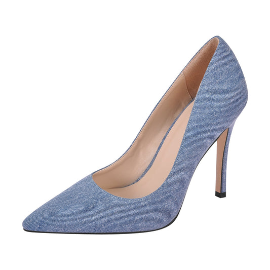 Denim Pointed Toe Stilettos Pumps - Onlymaker Sale