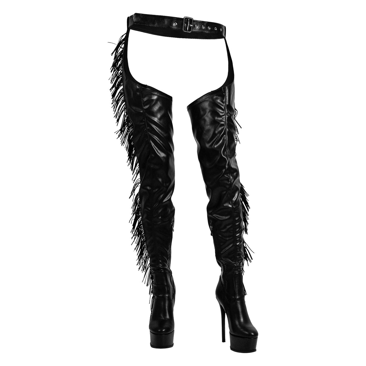 Black Side Fringe Stiletto Heeled Pant Boots - Onlymaker Quality