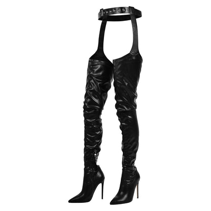 Black Pleated Stiletto Heeled Pant Boots - Onlymaker Top Pick
