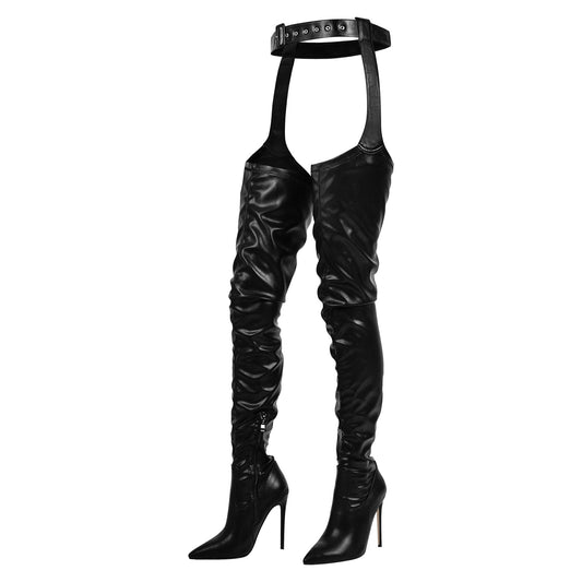 Black Pleated Stiletto Heeled Pant Boots - Onlymaker Top Pick