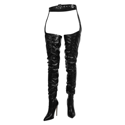 Black Pleated Stiletto Heeled Pant Boots - Onlymaker Top Pick