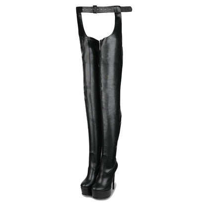 Round Toe Platform Stiletto Stretchy Pantyhose Boots - Onlymaker Sale