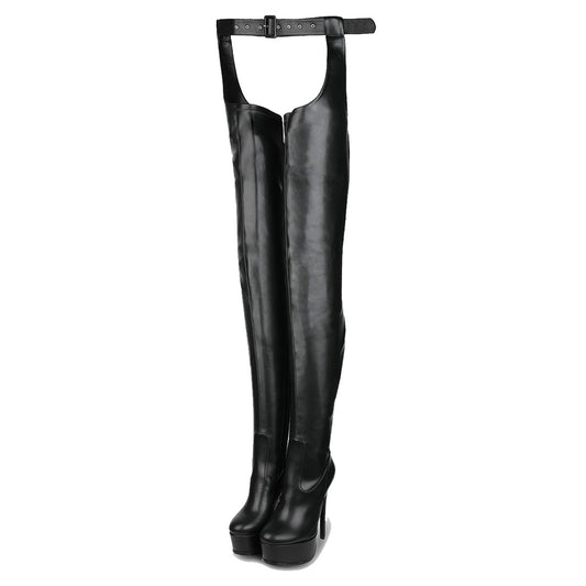 Round Toe Platform Stiletto Stretchy Pantyhose Boots - Onlymaker Sale