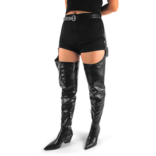 Pointed Toe Buckle Chunky Heel Pant Boots - Onlymaker Smart Buy
