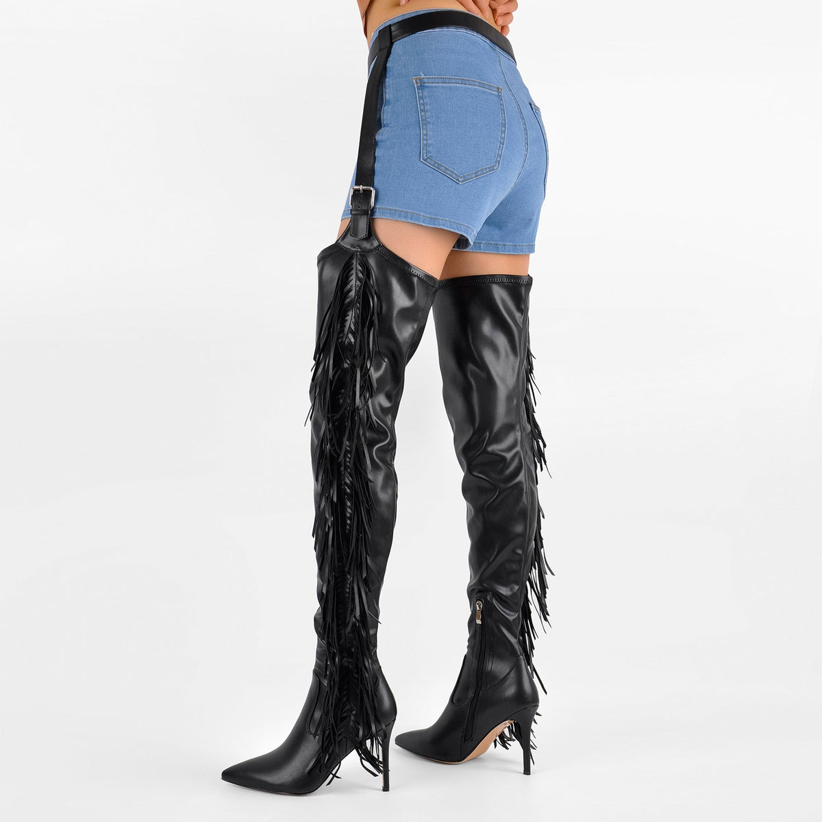 Pointed Toe Fringe Stiletto Pant Boots - Onlymaker New