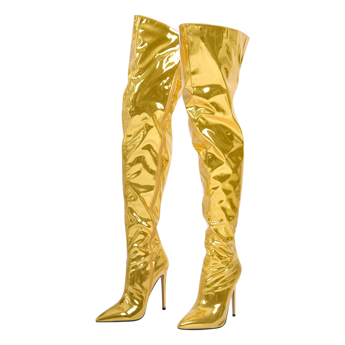 Metallic Pointed Toe Stiletto Over The Knee Boots - Onlymaker Value