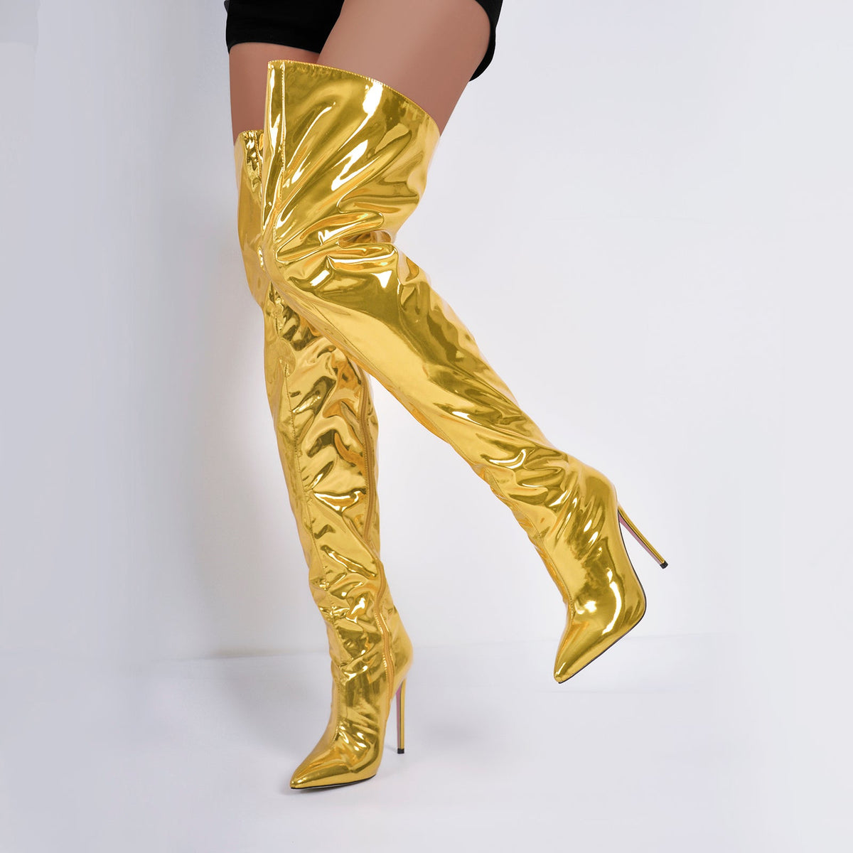 Metallic Pointed Toe Stiletto Over The Knee Boots - Onlymaker Value