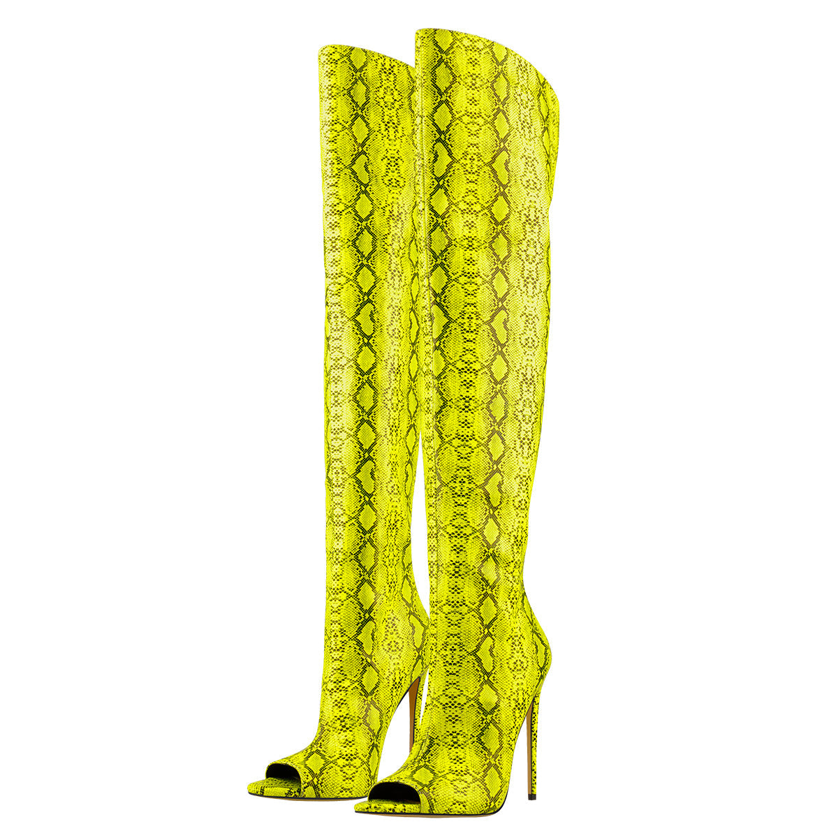 Open Toe Snake Fluorescent Color Stiletto High Heel Over The Knee Boot - Onlymaker Premium