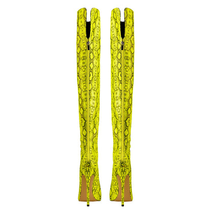 Open Toe Snake Fluorescent Color Stiletto High Heel Over The Knee Boot - Onlymaker Premium