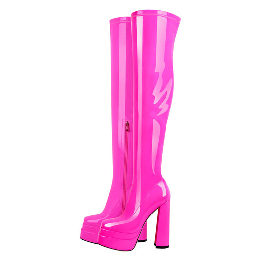 Platform Chunky High Heel Thigh Boots - Onlymaker Classic