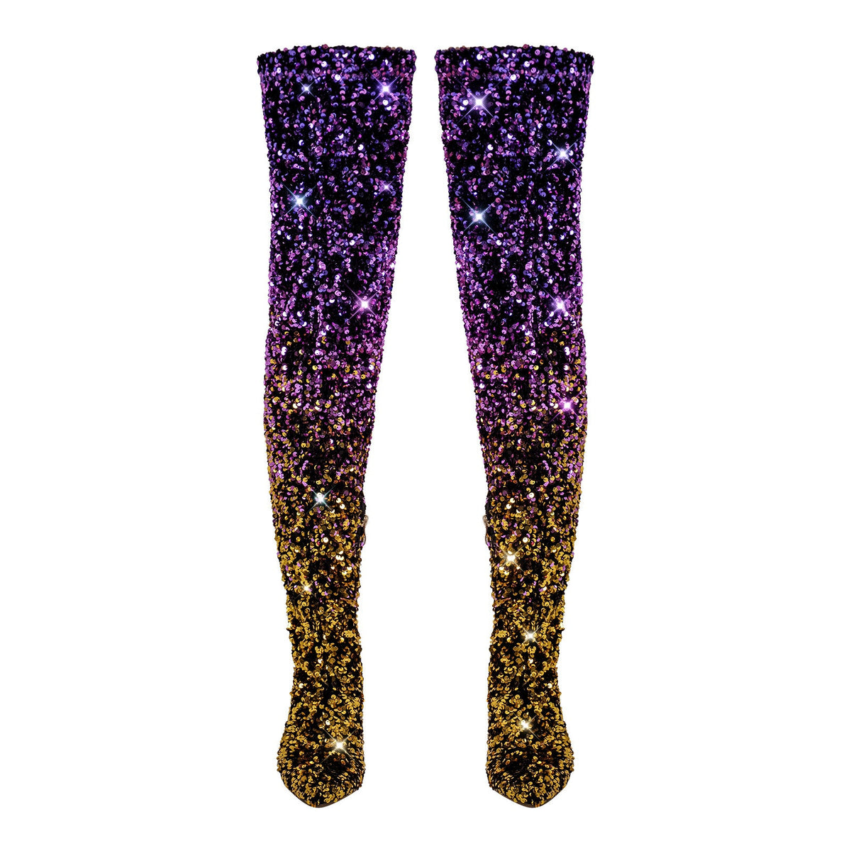 Sequins Gradient Color Pointed Toe Thigh High Stiletto Boots - Onlymaker Sale