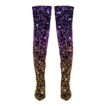 Sequins Gradient Color Pointed Toe Thigh High Stiletto Boots - Onlymaker Sale