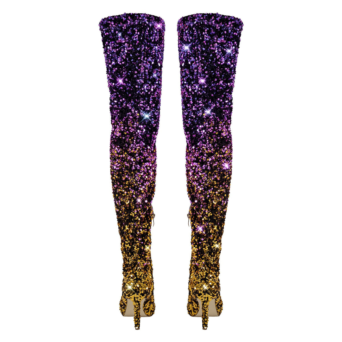Sequins Gradient Color Pointed Toe Thigh High Stiletto Boots - Onlymaker Sale