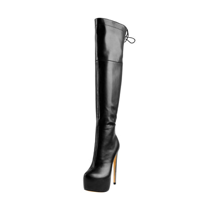 Faux Leather Platform High Heels Thigh High Boots - Onlymaker Featured