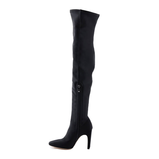 Stretchy Square Toe Block Heel Over the Knee Boots - Onlymaker Sale