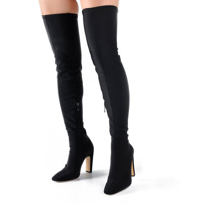 Stretchy Square Toe Block Heel Over the Knee Boots - Onlymaker Sale