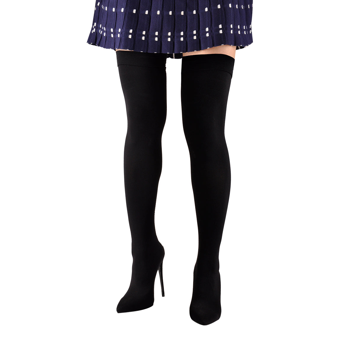 Thigh High Pointy Toe Stiletto Stretch Back Hollow Out Stocking Bootie - Onlymaker Sale