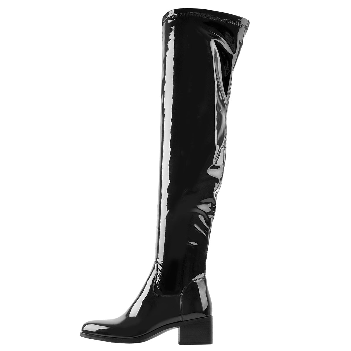 Black Patent Leather Over The Knee Boots - Onlymaker Top Pick