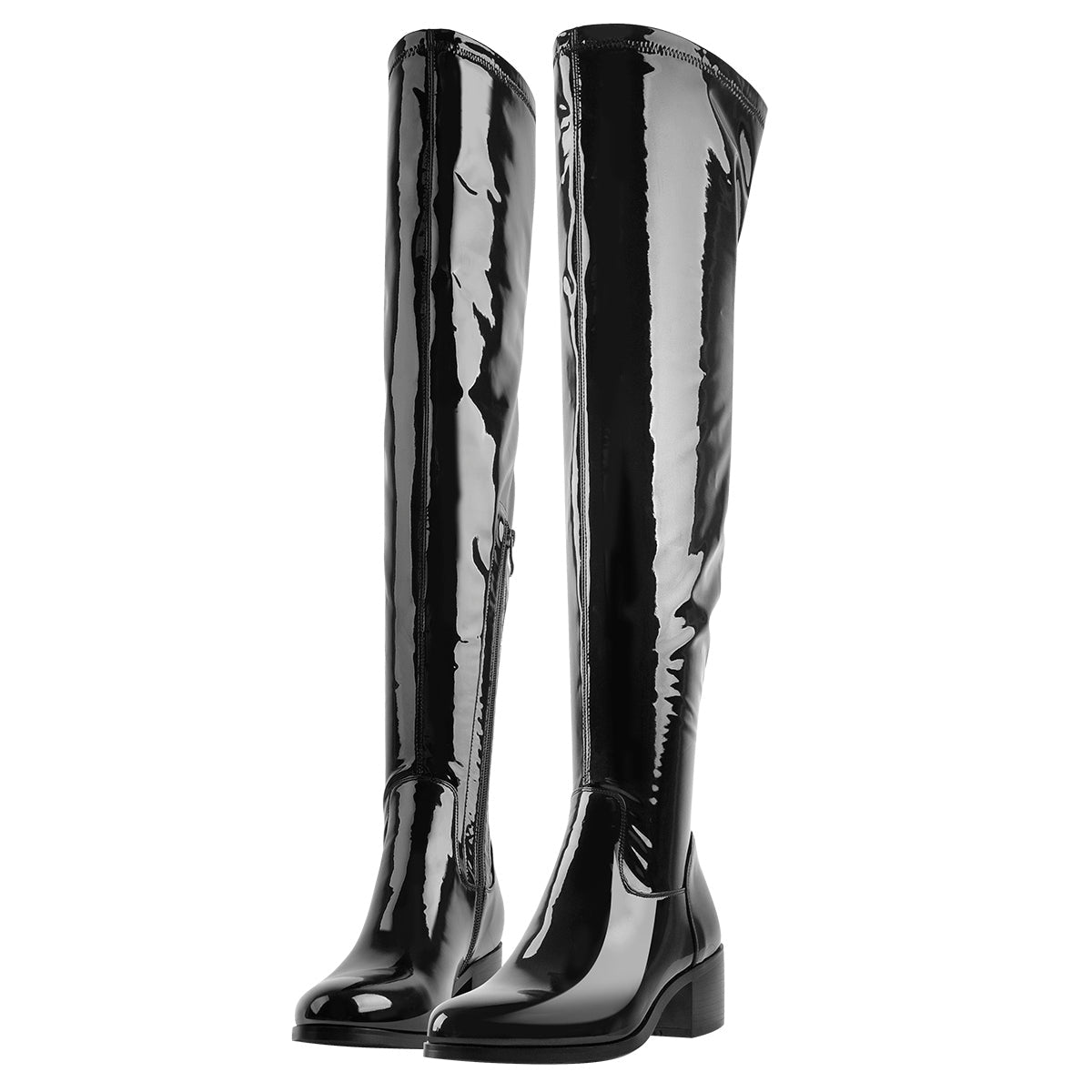 Black Patent Leather Over The Knee Boots - Onlymaker Top Pick