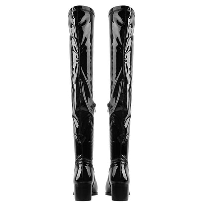 Black Patent Leather Over The Knee Boots - Onlymaker Top Pick