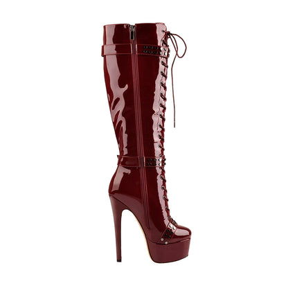 Platform Lace-Up High Heel Stiletto Over The Knee Boots - Onlymaker Exclusive