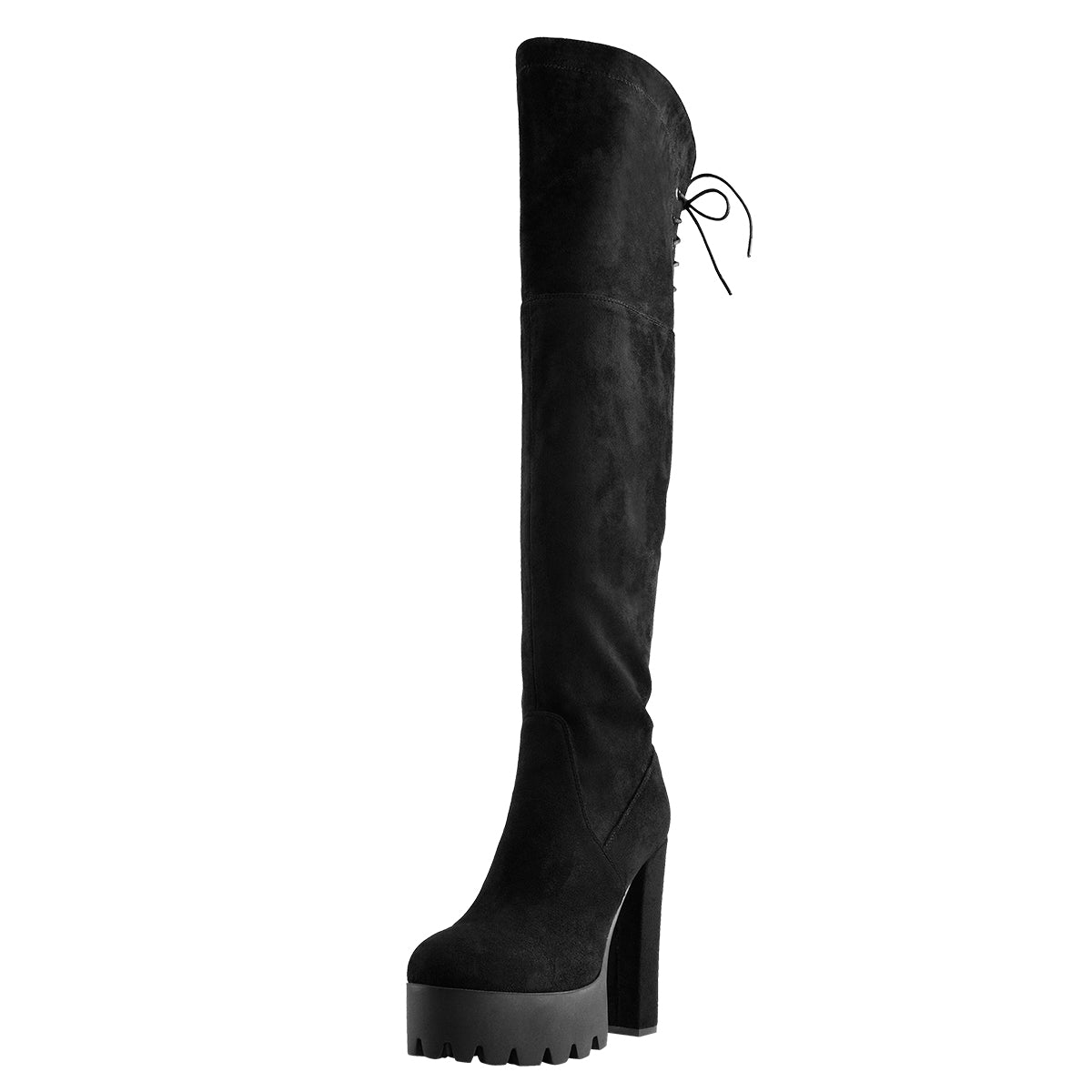 Faux Suede Lace Up Round Toe Thigh High Winter Bootie - Onlymaker Best Seller
