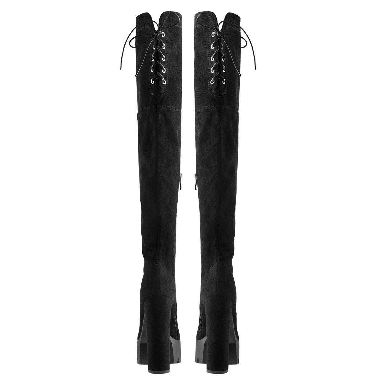 Faux Suede Lace Up Round Toe Thigh High Winter Bootie - Onlymaker Best Seller
