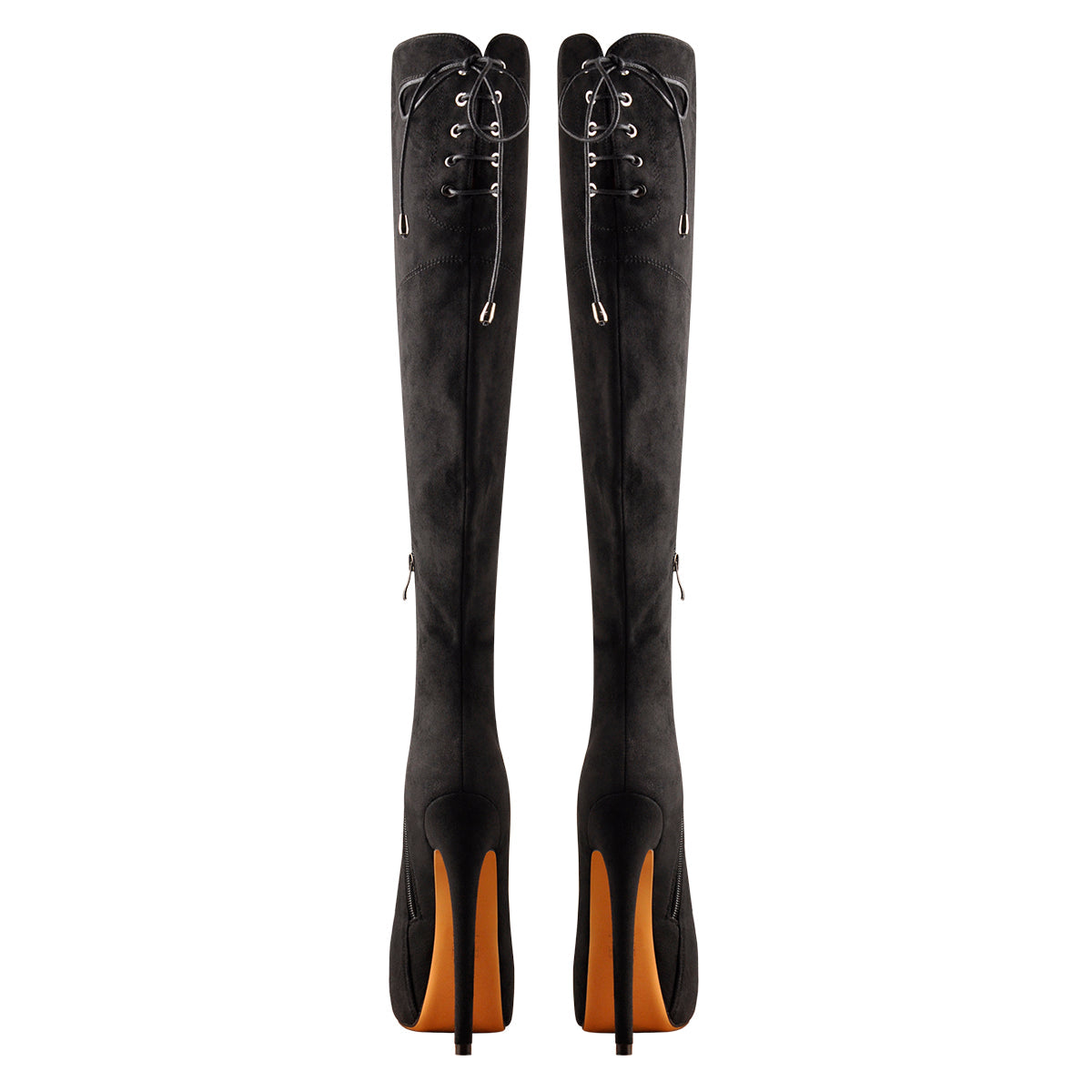 Black Suede Round Toe Platform Over The Knee Boots - Onlymaker Discount