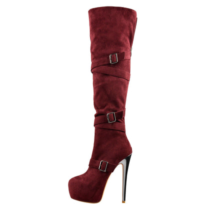 Suede Platform Buckle Stiletto Over The Knee High Boots - Onlymaker Special Offer
