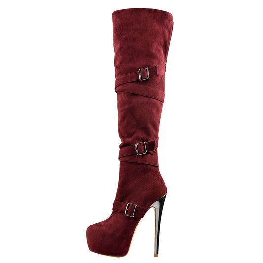 Suede Platform Buckle Stiletto Over The Knee High Boots - Onlymaker Special Offer