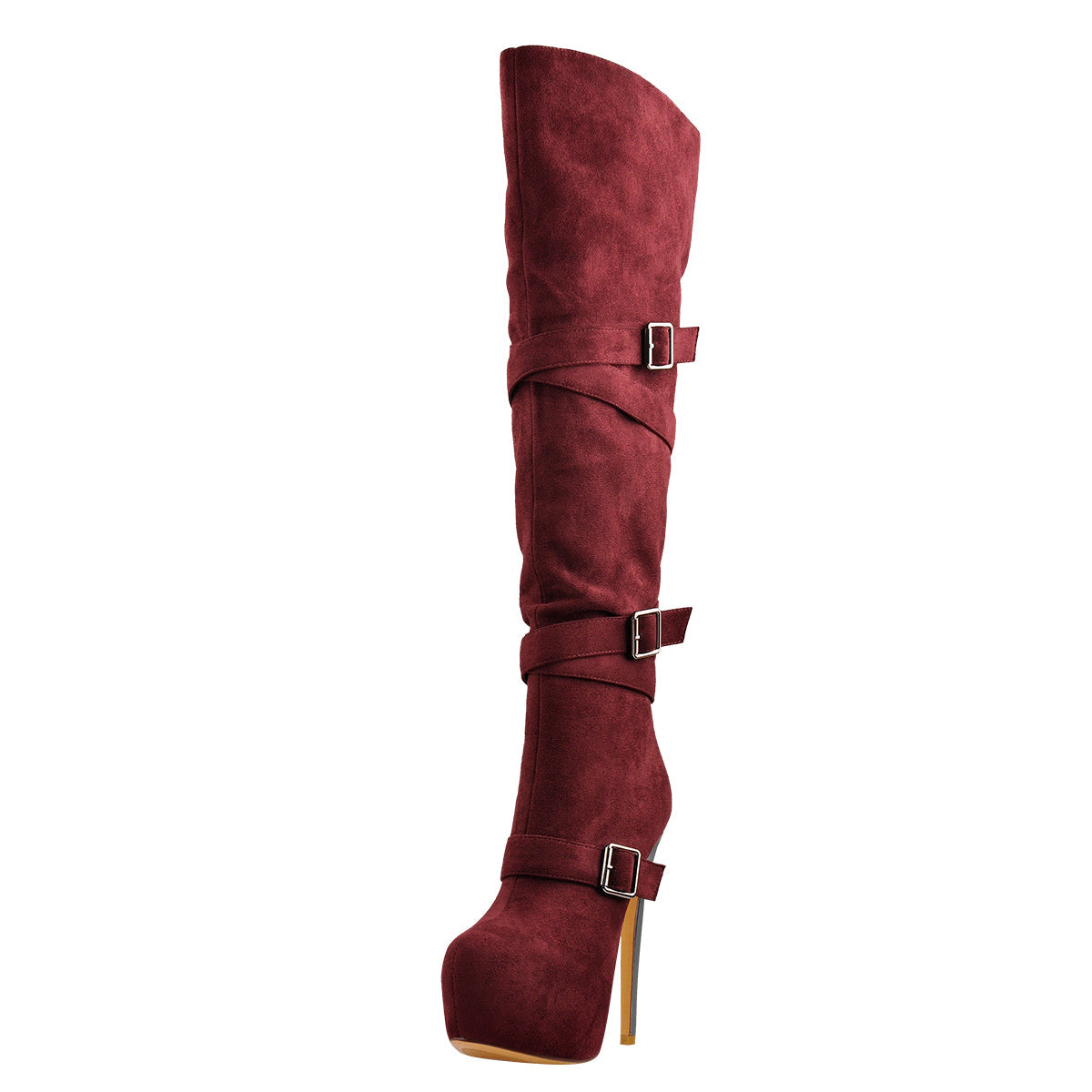 Suede Platform Buckle Stiletto Over The Knee High Boots - Onlymaker Special Offer
