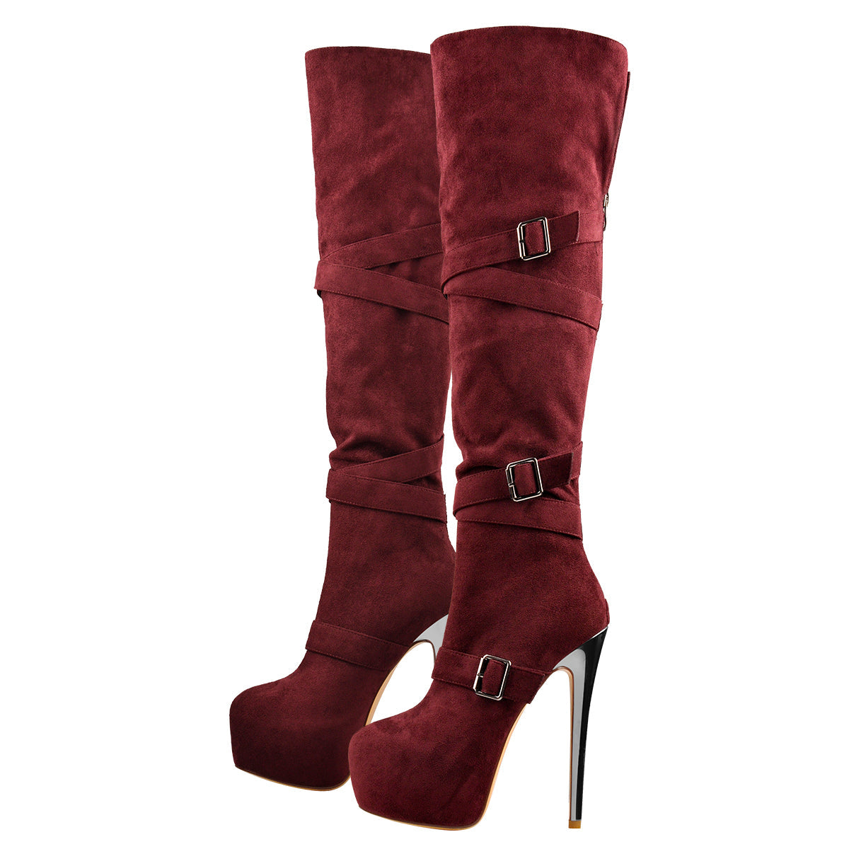 Suede Platform Buckle Stiletto Over The Knee High Boots - Onlymaker Special Offer