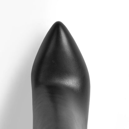 Pointed Toe Matte Black Metal Heels Stiletto Thigh Boots - Onlymaker Popular