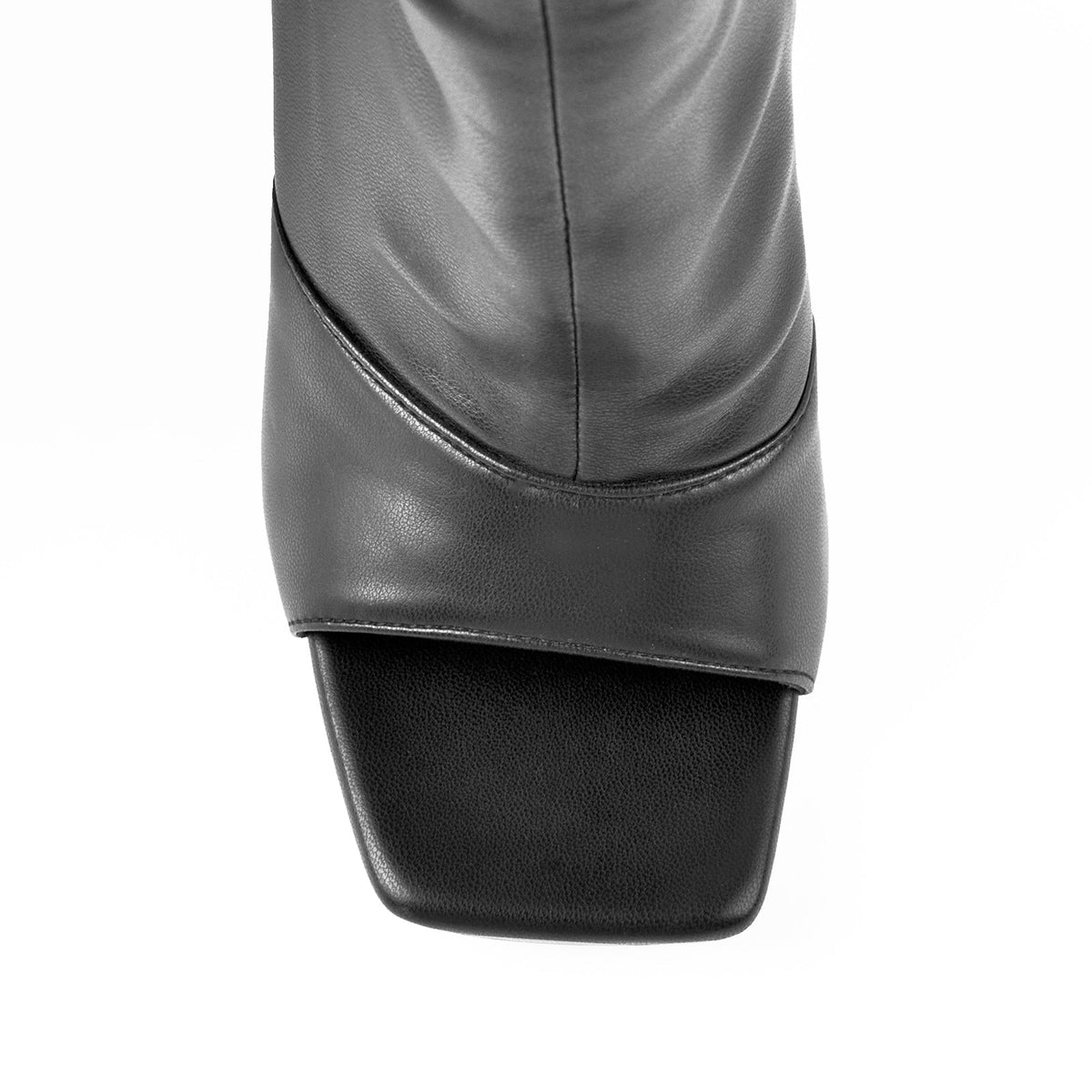 Black Open Square Toe Over The Knee Stiletto Zipper Boots - Onlymaker Featured