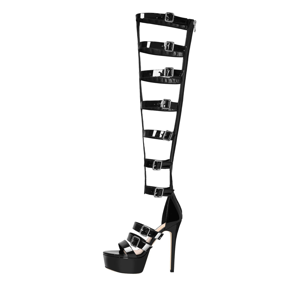 Round Toe Black Over The Knee Stiletto Boots Sandals - Onlymaker Latest