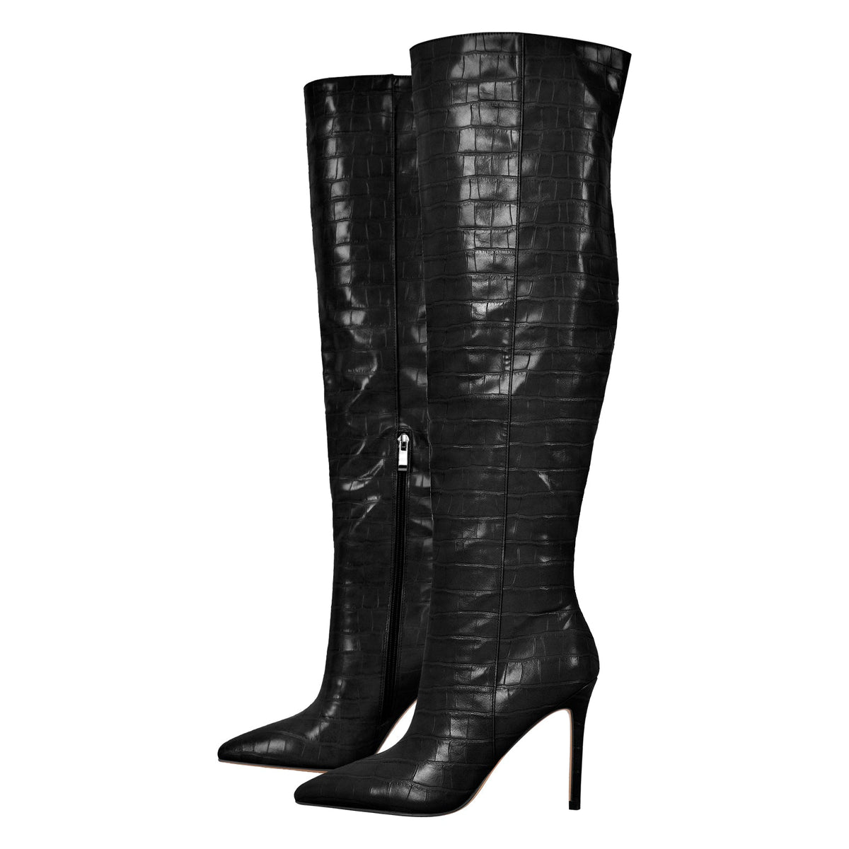 Stone Print Pointed Toe Stiletto Thigh High Boots - Onlymaker Premium