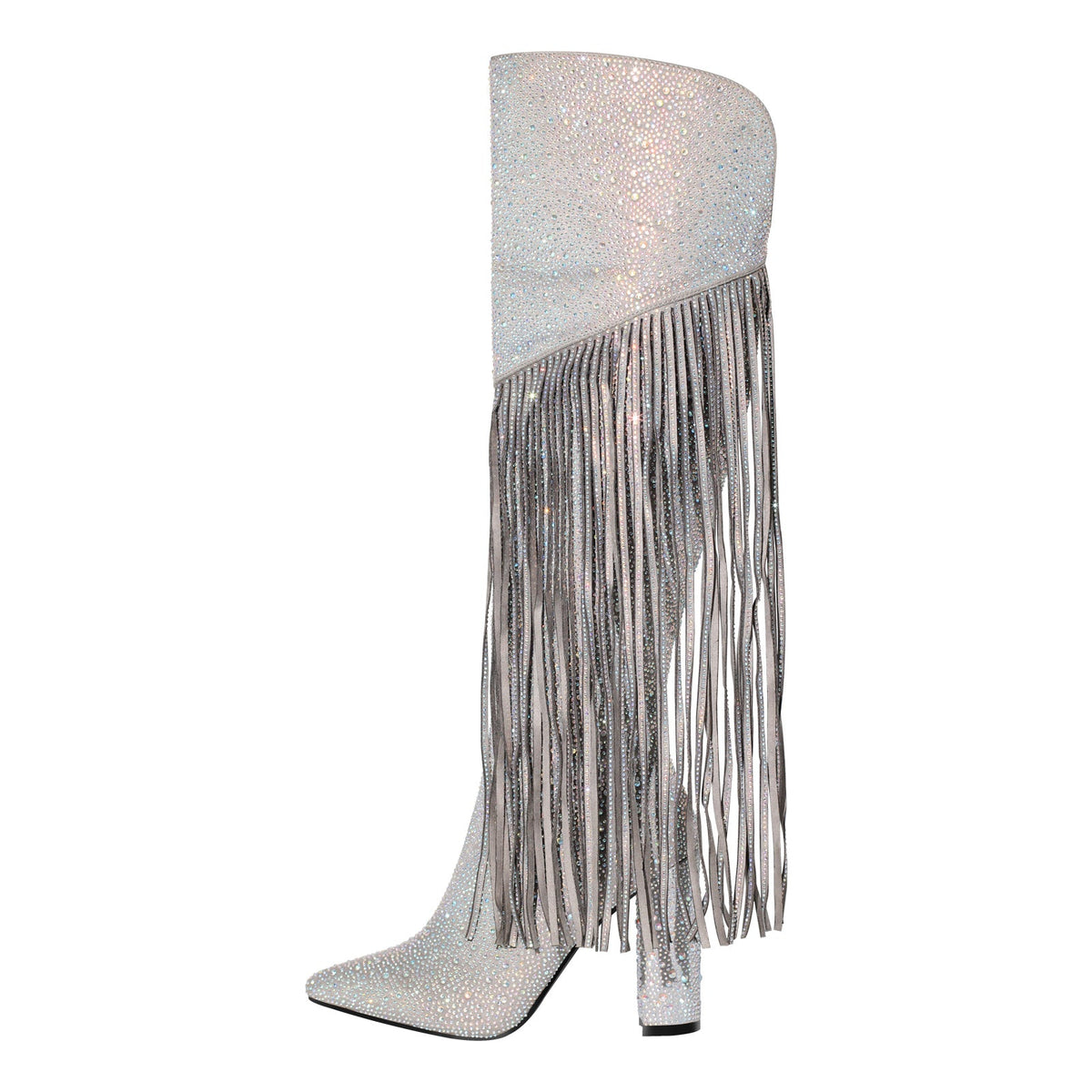 Pointed Toe Rhinestone Tassels Over The Knee Boots - Onlymaker Latest