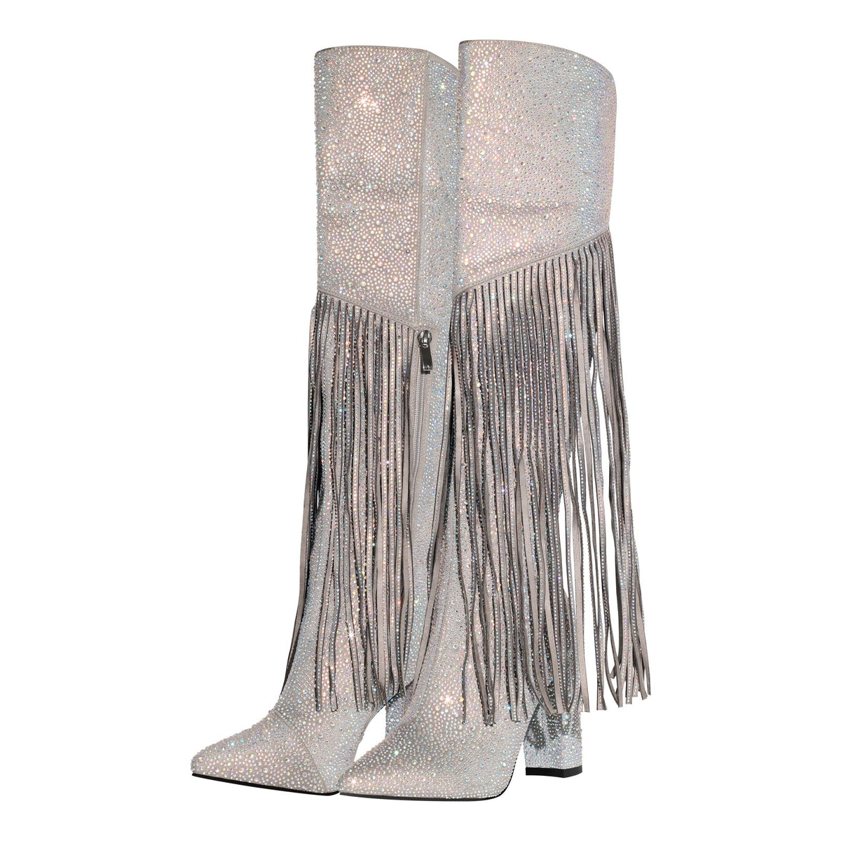 Pointed Toe Rhinestone Tassels Over The Knee Boots - Onlymaker Latest