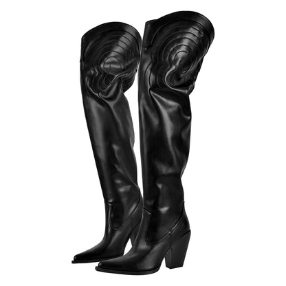 Chunky Heel Over The Knee Western Boots - Onlymaker Discount