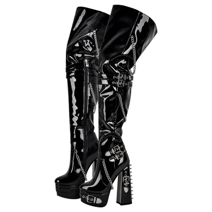 Buckle Strap Rivet Platform Ovee the Knee Boots - Onlymaker Featured