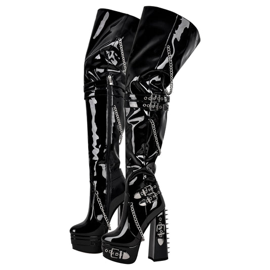 Buckle Strap Rivet Platform Ovee the Knee Boots - Onlymaker Featured