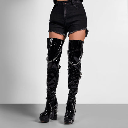 Buckle Strap Rivet Platform Ovee the Knee Boots - Onlymaker Featured