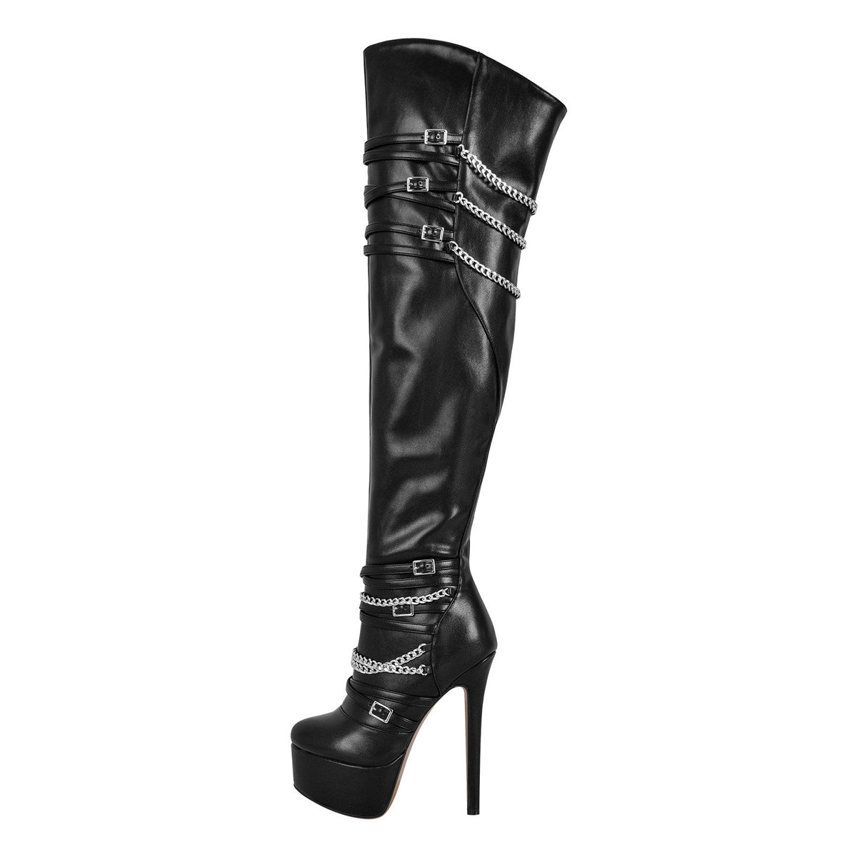 Chain Round Toe Platform Stilettos Over The Knee Boots - Onlymaker Everyday