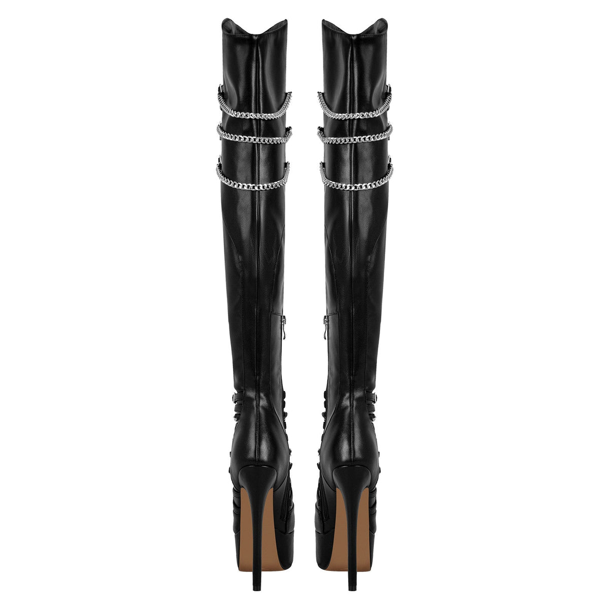 Chain Round Toe Platform Stilettos Over The Knee Boots - Onlymaker Everyday