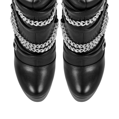 Chain Round Toe Platform Stilettos Over The Knee Boots - Onlymaker Everyday