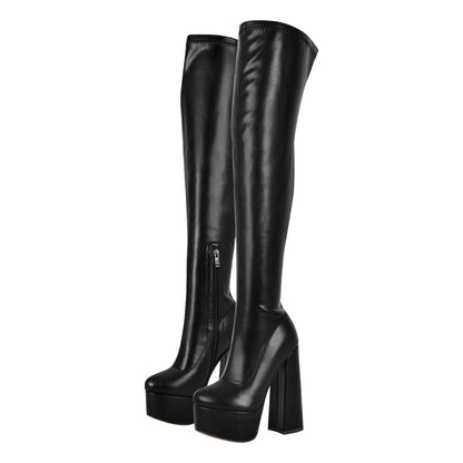 Platform Round Toe Chunky Heels Over The Knee Boots - Onlymaker Classic