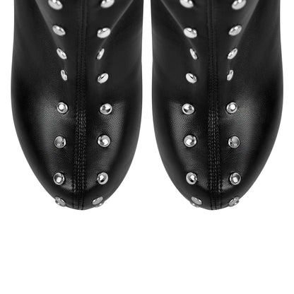 Black Platform Rivets Over The Knee Boots - Onlymaker Special Offer