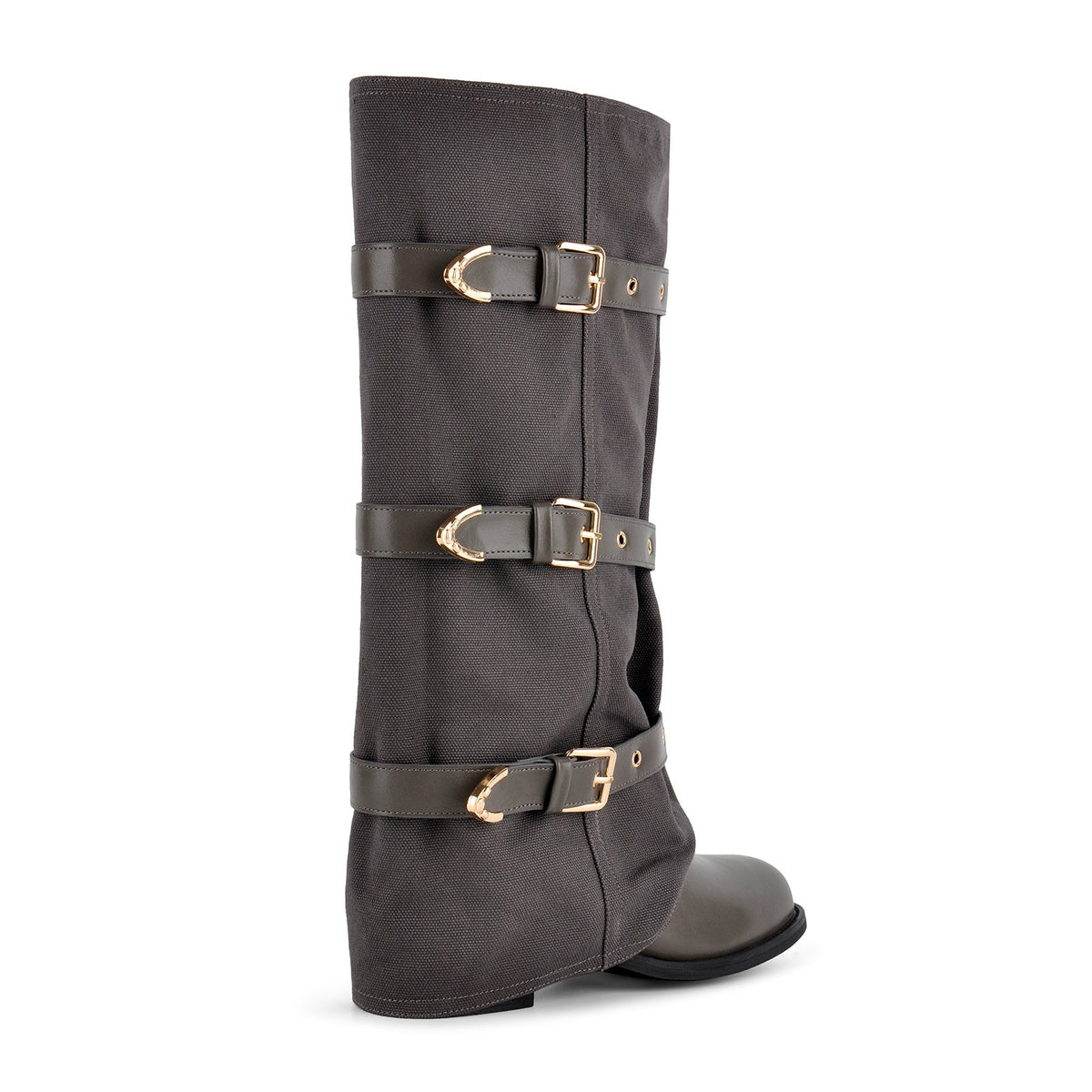Square Toe Buckle Straps Canvas Knee High Boots - Onlymaker Recommended