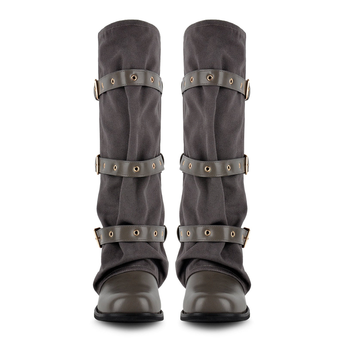 Square Toe Buckle Straps Canvas Knee High Boots - Onlymaker Recommended